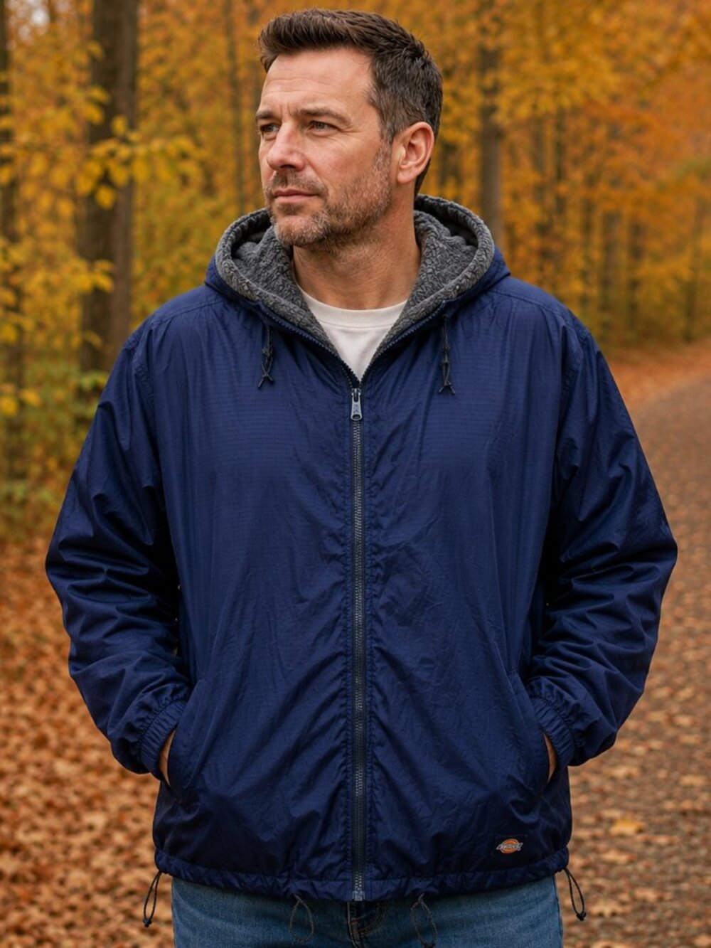 Dickies Windbreaker Jacket Mens‎ XL Nylon Ripstop Fleece Lined Hooded Full Zip